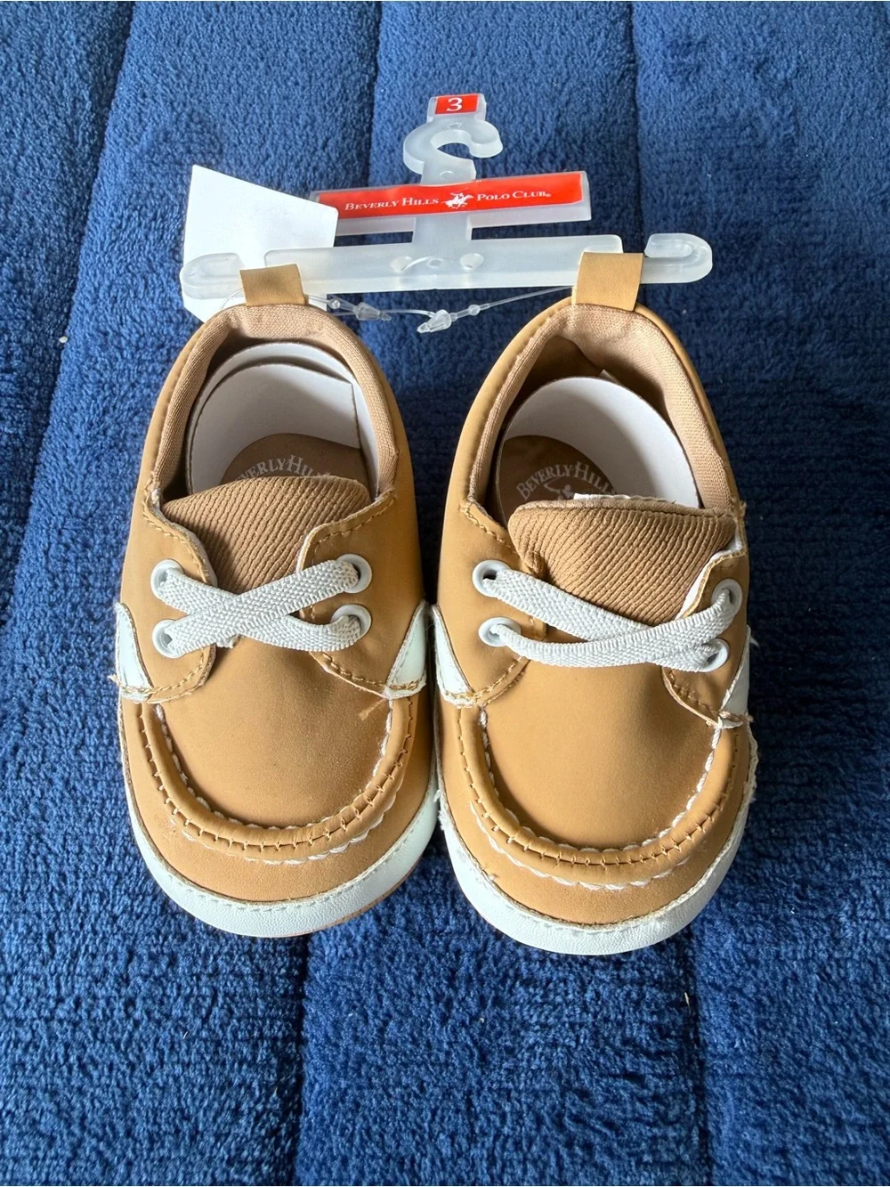 Beverly Hills Polo Club Baby Tan & White Moccasin Boat Shoes Sz 3 Crib Walker